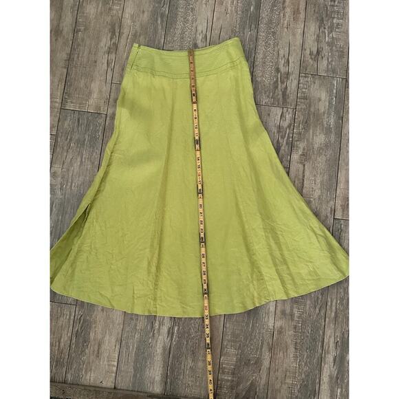 Talbots Lime Green Linen Lagenlook Flare Midi Skirt Size 2 - Picture 2 of 8
